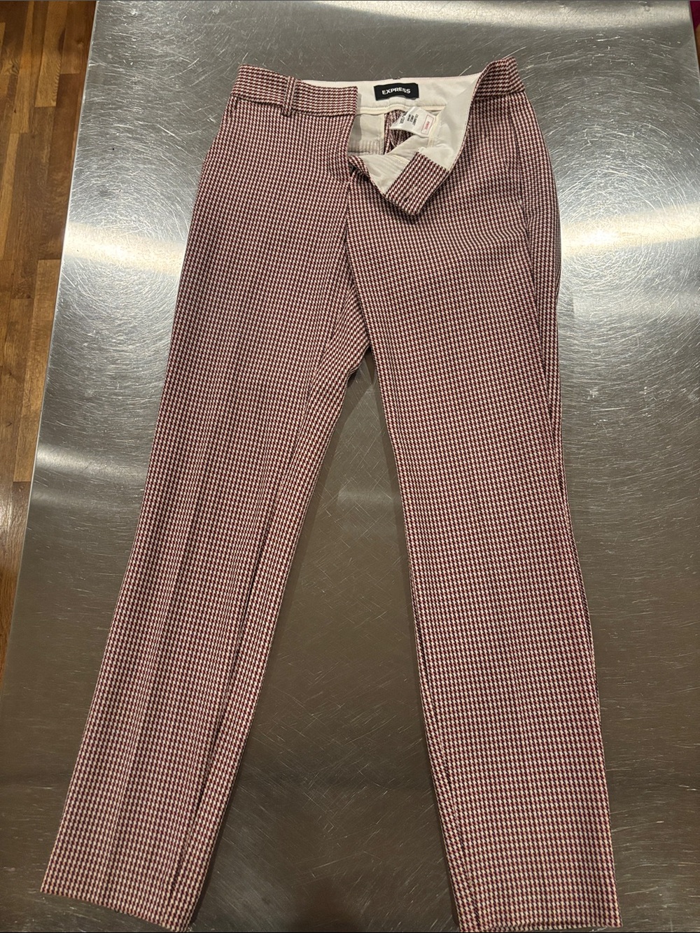 Express Women's Maroon & White Houndstooth Slim Chinos